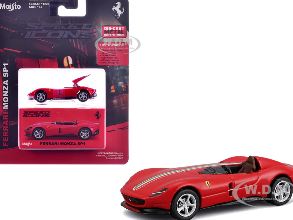 Ferrari Monza SP1 Red with Italian Flag Stripes "Speed Icons" Series 1/64 Diecast Model Car by Maisto