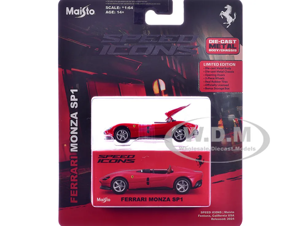 Ferrari Monza SP1 Red with Italian Flag Stripes "Speed Icons" Series 1/64 Diecast Model Car by Maisto