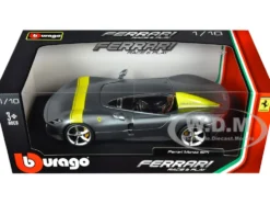 Ferrari Monza SP1 Silver Metallic Yellow Stripes 1/18 Diecast Model Car Bburago 16013