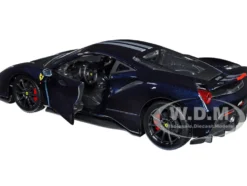 Ferrari 488 Pista Dark Blue Metallic Silver Stripes 1/24 Diecast Model Car Bburago 26026