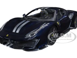 Ferrari 488 Pista Dark Blue Metallic Silver Stripes 1/24 Diecast Model Car Bburago 26026