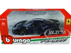 Ferrari 488 Pista Dark Blue Metallic Silver Stripes 1/24 Diecast Model Car Bburago 26026