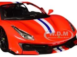 Ferrari 488 Pista Red White Blue Stripes 1/24 Diecast Model Car Bburago 26026