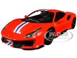Ferrari 488 Pista Red White Blue Stripes 1/24 Diecast Model Car Bburago 26026
