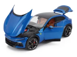 2022 Ferrari Purosangue Blu Corsa Blue Metallic with Black Top and Orange Interior 1/18 Diecast Model Car by Polistil