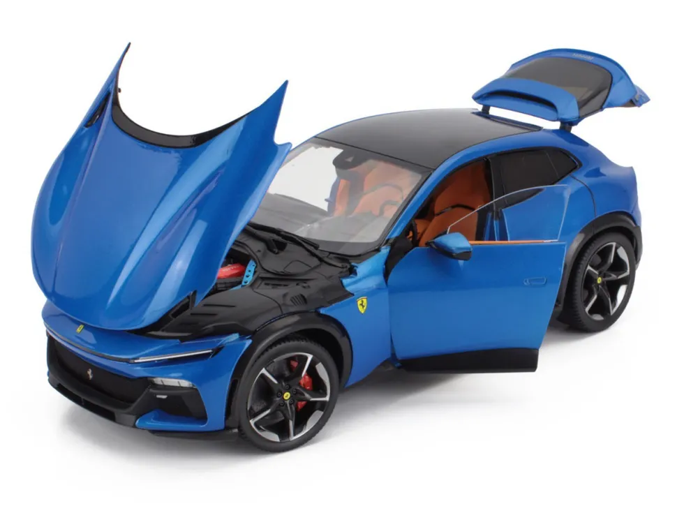 2022 Ferrari Purosangue Blu Corsa Blue Metallic with Black Top and Orange Interior 1/18 Diecast Model Car by Polistil