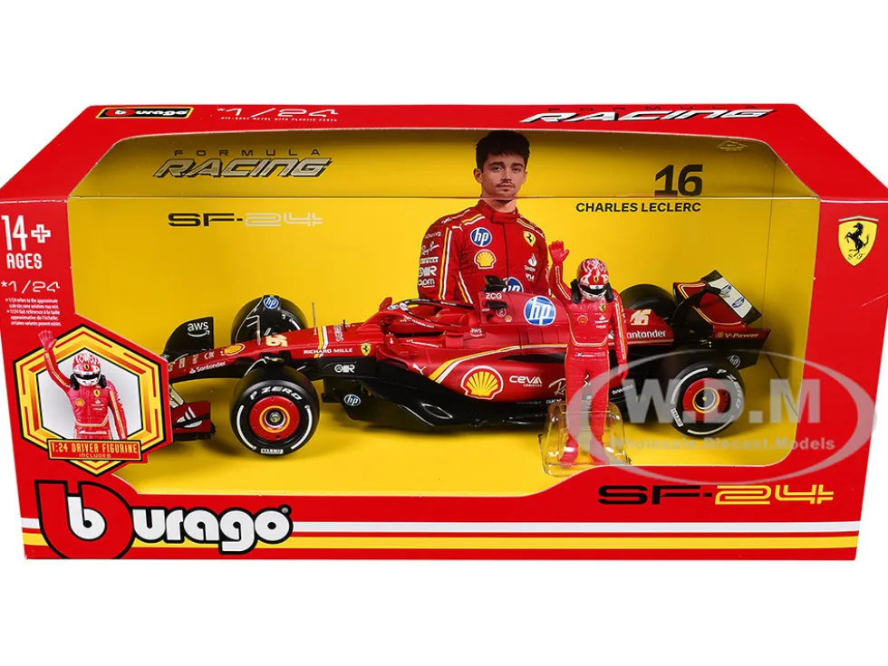 Ferrari SF-24 #16 Charles Leclerc Formula One F1 World Championship (2024) with Driver Figure "Formula Racing" Series 1/24 Diecast Model Car by Bburago