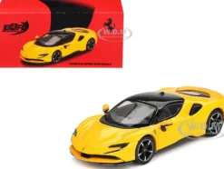Ferrari SF90 Giallo Modena Yellow with Black Top 1/64 Diecast Model Car by BBR
