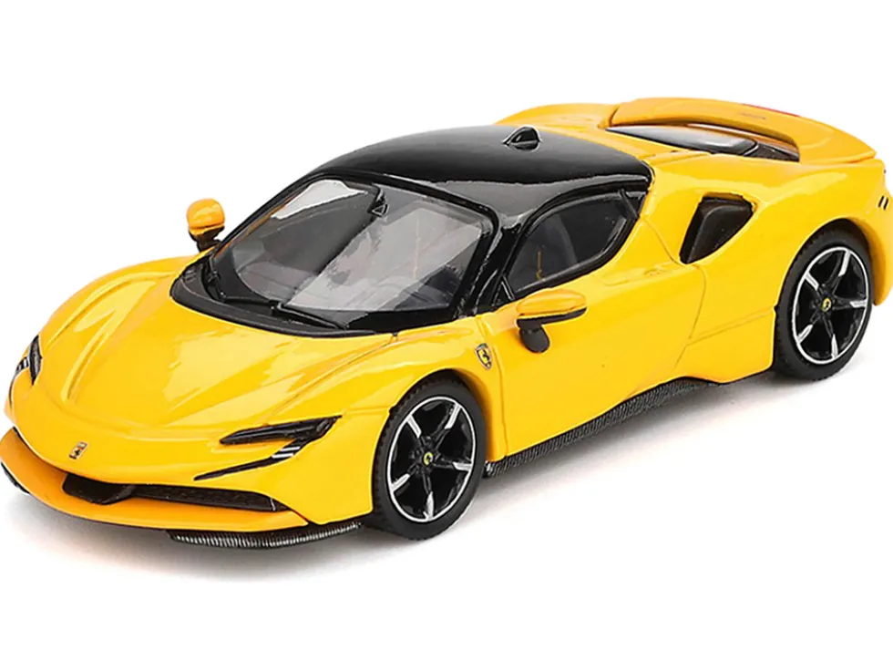 Ferrari SF90 Giallo Modena Yellow with Black Top 1/64 Diecast Model Car by BBR