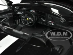 Ferrari SF90 Spider Assetto Fiorano Black Metallic with White Stripes Signature Series 1/18 Diecast Model Car Bburago 16910bk