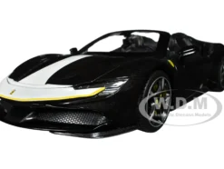 Ferrari SF90 Spider Assetto Fiorano Black Metallic with White Stripes Signature Series 1/18 Diecast Model Car Bburago 16910bk