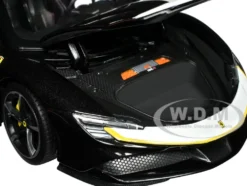 Ferrari SF90 Spider Assetto Fiorano Black Metallic with White Stripes Signature Series 1/18 Diecast Model Car Bburago 16910bk