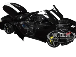 Ferrari SF90 Spider Assetto Fiorano Black Metallic with White Stripes Signature Series 1/18 Diecast Model Car Bburago 16910bk