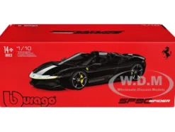 Ferrari SF90 Spider Assetto Fiorano Black Metallic with White Stripes Signature Series 1/18 Diecast Model Car Bburago 16910bk