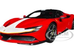 Ferrari SF90 Stradale Assetto Fiorano Red with White Stripes Signature Series 1/18 Diecast Model Car Bburago 16911r