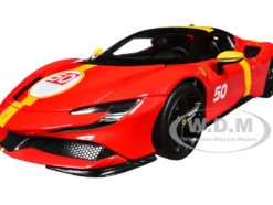 Ferrari SF90 Stradale Assetto Fiorano #50 Red with Black Top and Yellow Stripes 
