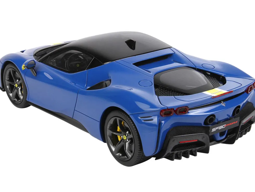 2019 Ferrari SF90 Stradale Azzurro Dino Blue Yellow White Stripes DISPLAY CASE Limited Edition 99 pieces Worldwide 1/18 Model Car BBR P18180F