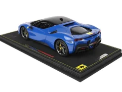 2019 Ferrari SF90 Stradale Azzurro Dino Blue Yellow White Stripes DISPLAY CASE Limited Edition 99 pieces Worldwide 1/18 Model Car BBR P18180F