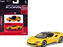 Ferrari SF90 Stradale Yellow with Black Top "Speed Icons" Series 1/64 Diecast Model Car by Maisto