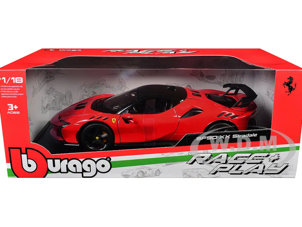 Ferrari SF90 XX Stradale Red with Black Top "Race + Play" Series 1/18 Diecast Model Car by Bburago