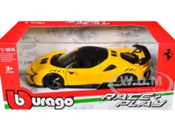 Ferrari SF90 XX Stradale Yellow with Black Top "Race and Play" Series 1/24 Diecast Model Car by Bburago