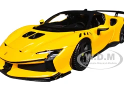 Ferrari SF90 XX Stradale Yellow with Black Top "Race and Play" Series 1/24 Diecast Model Car by Bburago