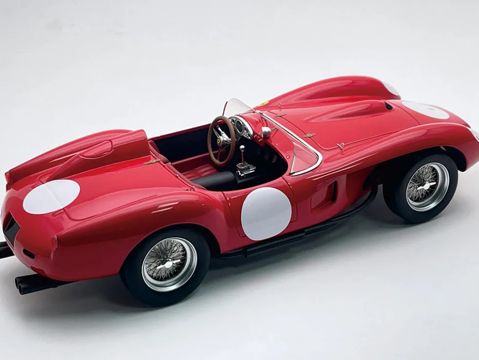 Ferrari 250 TR Pontoon-Fender "Press Clienti Corsa 1958" Rosso Corsa Red with White Circle Graphics "Mythos Series" with Display Case Limited Edition to 40 pieces Worldwide 1/18 Model Car by Tecnomodel