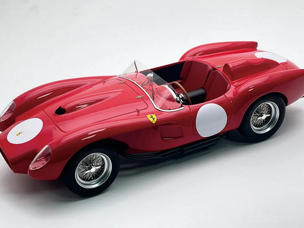 Ferrari 250 TR Pontoon-Fender "Press Clienti Corsa 1958" Rosso Corsa Red with White Circle Graphics "Mythos Series" with Display Case Limited Edition to 40 pieces Worldwide 1/18 Model Car by Tecnomodel