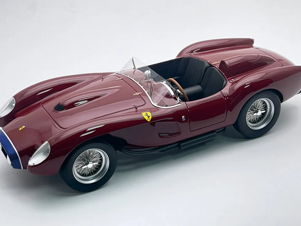 1958 Ferrari 250 TR Pontoon-Fender "Street Version" Rosso Mugello Red with Blue Nose Stripe "Mythos Series" with Display Case Limited Edition to 35 pieces Worldwide 1/18 Model Car by Tecnomodel