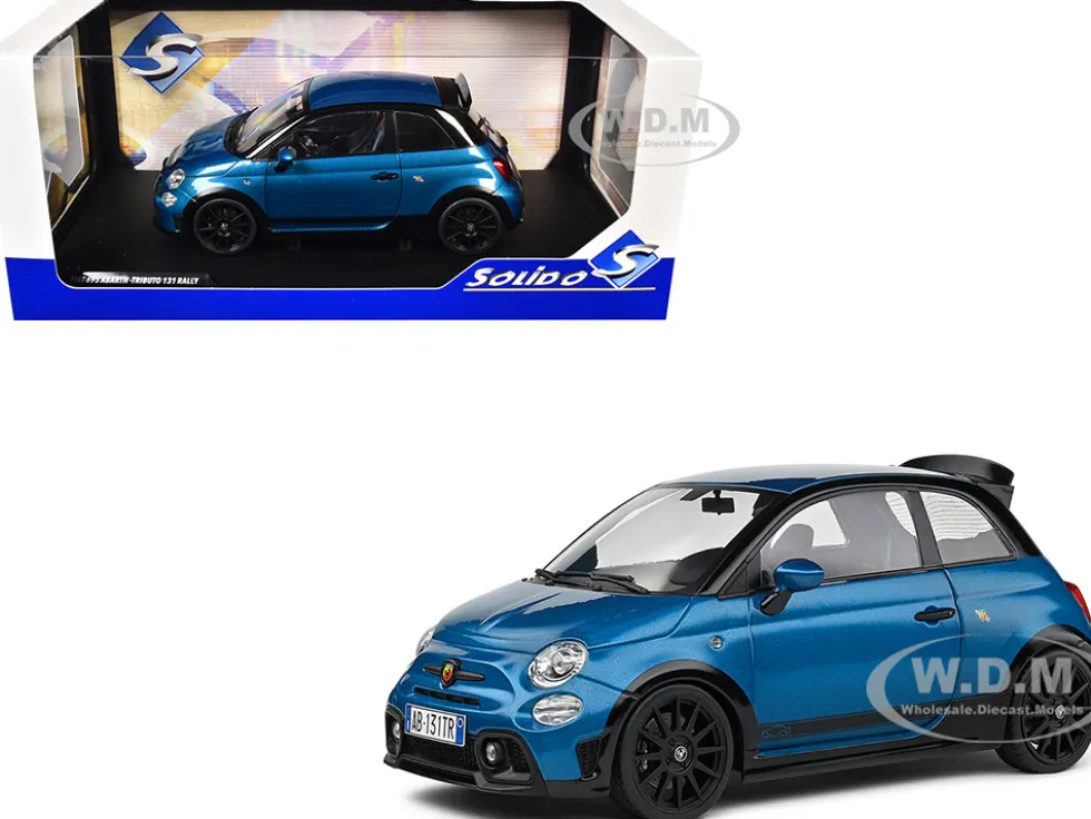 2022 Fiat 695 Abarth "Tributo 131 Rally" Podium Blue Metallic with Black Side Stripes 1/18 Diecast Model Car by Solido