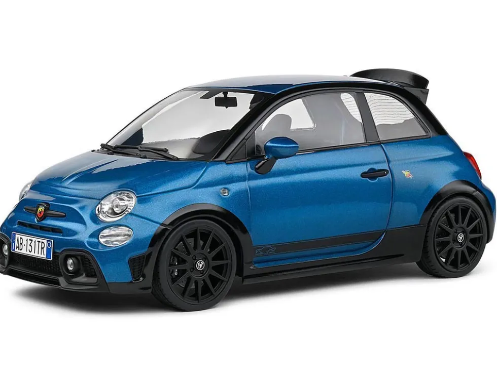 2022 Fiat 695 Abarth "Tributo 131 Rally" Podium Blue Metallic with Black Side Stripes 1/18 Diecast Model Car by Solido