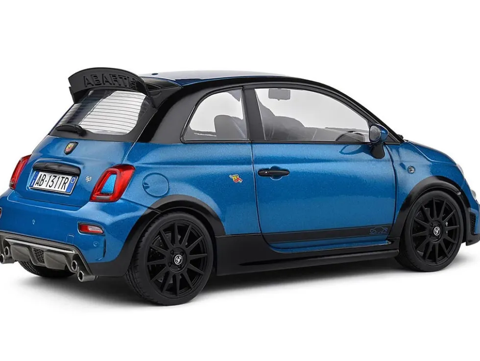 2022 Fiat 695 Abarth "Tributo 131 Rally" Podium Blue Metallic with Black Side Stripes 1/18 Diecast Model Car by Solido