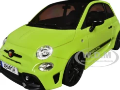 2023 Fiat F595 Abarth Verde Adrenalina Green with Black Top and Stripes 1/18 Diecast Model Car by Solido