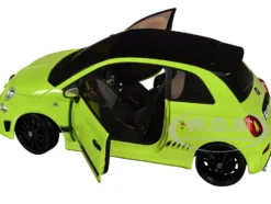 2023 Fiat F595 Abarth Verde Adrenalina Green with Black Top and Stripes 1/18 Diecast Model Car by Solido