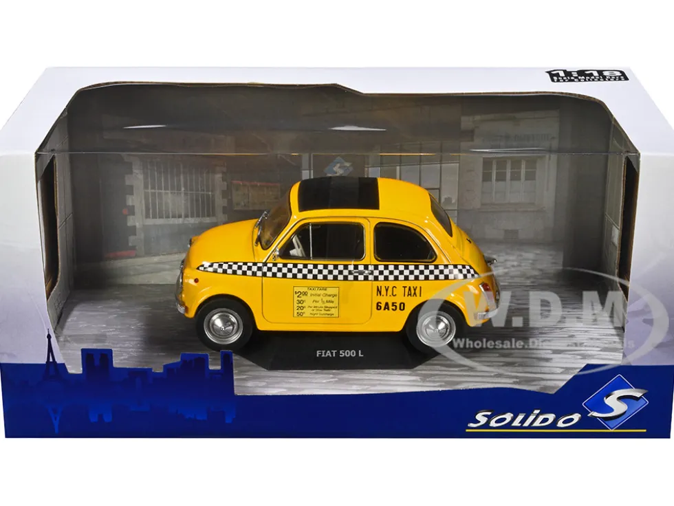 1965 Fiat 500 L NYC Taxi New York City Yellow 1/18 Diecast Model Car Solido S1801407