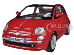 Fiat 500 Nuova Cabrio Red 1/24 Diecast Model Car Motormax 73374