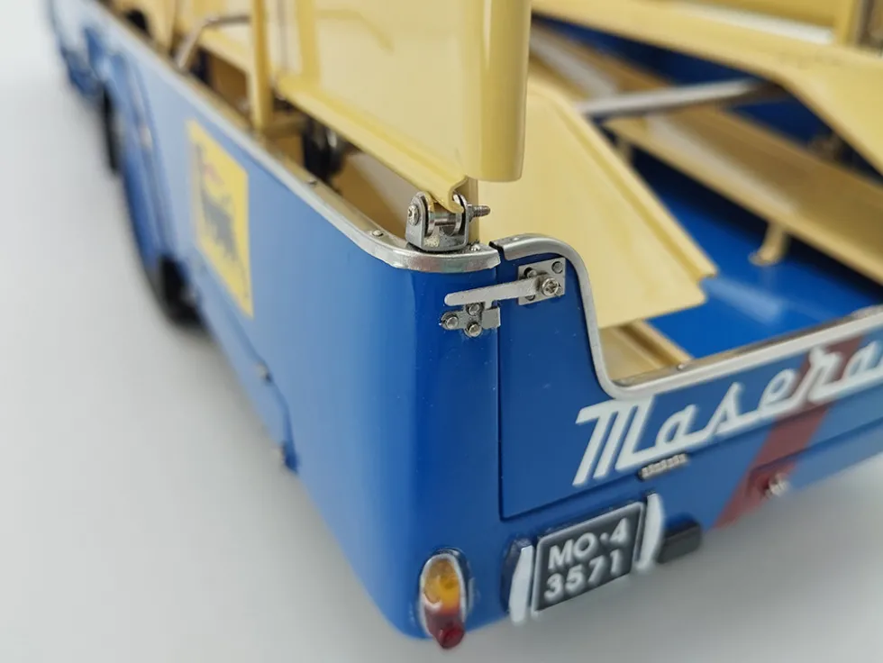 Fiat 642 RN2 Bartoletti Car Transporter "Maserati Racing" Blue and Cream 1/18 Diecast Model Car by CMC