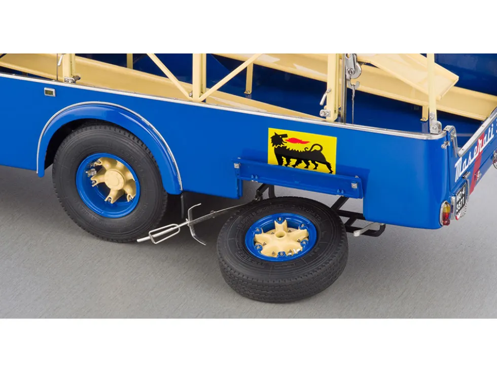 Fiat 642 RN2 Bartoletti Car Transporter "Maserati Racing" Blue and Cream 1/18 Diecast Model Car by CMC