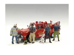 Firefighters 6 piece Figure Set 4 Males 1 Dog 1 Accessory 1/18 Scale Models American Diorama 76318-76319-76320-76321