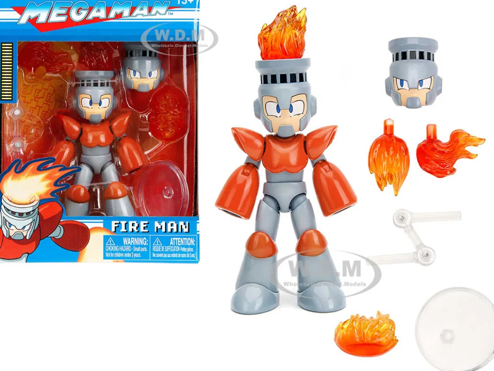 Fire Man 5 5 Moveable Figure with Accessories and Alternate Head and Hands Mega Man 1987 Video Game model Jada 34222