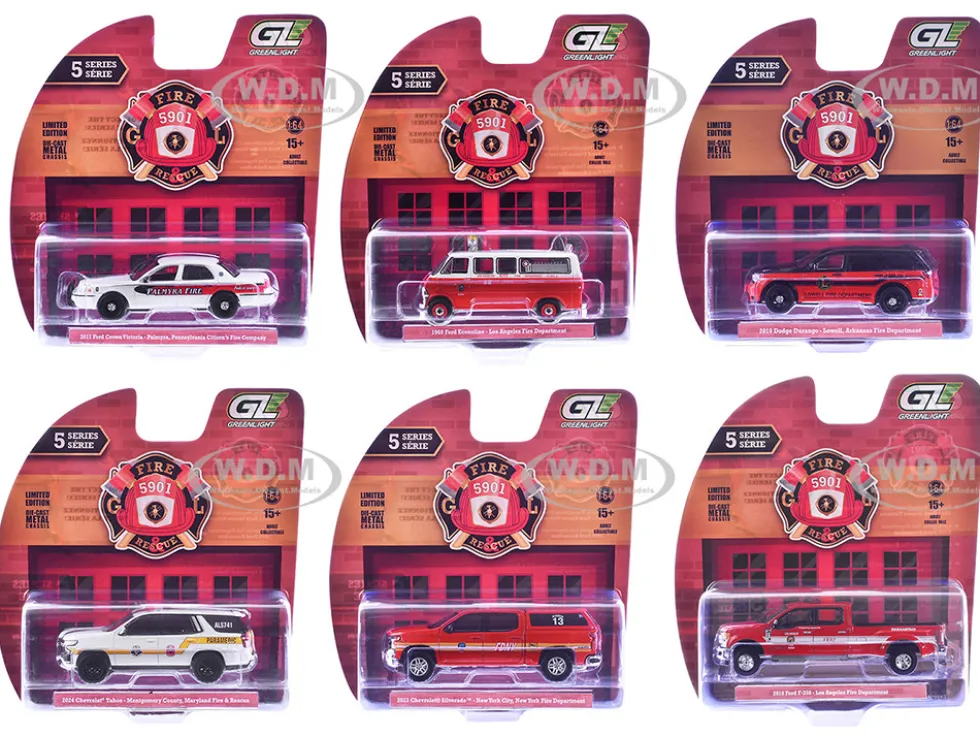 Fire & Rescue Series #5 Set of 6 Cars 1/64 Diecast Model Cars by Greenlight