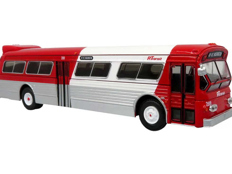 Flxible 53102 New Look Transit Bus "Pittsburgh Area Transit" Red and White "Vintage Bus & Motorcoach Collection" Limited Edition 1/87 (HO) Diecast Model by Iconic Replicas