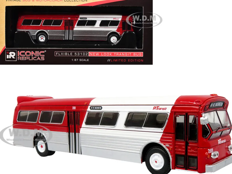 Flxible 53102 New Look Transit Bus "Pittsburgh Area Transit" Red and White "Vintage Bus & Motorcoach Collection" Limited Edition 1/87 (HO) Diecast Model by Iconic Replicas