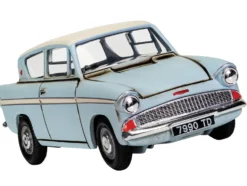 Flying Ford Anglia RHD (Right Hand Drive) Light Blue with White Top (Weathered) with Harry and Ron Figures 