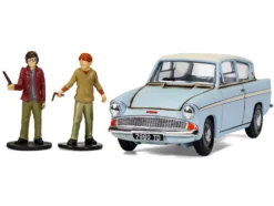 Flying Ford Anglia RHD (Right Hand Drive) Light Blue with White Top (Weathered) with Harry and Ron Figures