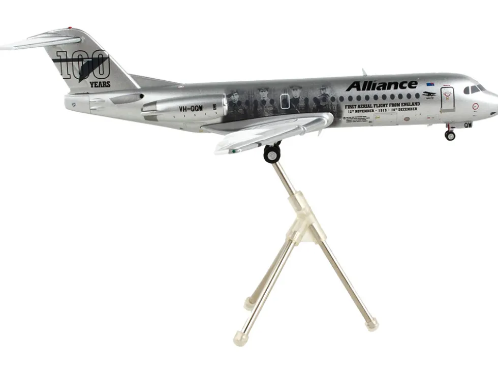 Fokker F70 Commercial Aircraft Alliance Airlines 100 Years First Flight from England Silver Metallic Gemini 200 Series 1/200 Diecast Model Airplane GeminiJets G2UTY988