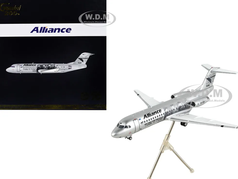 Fokker F70 Commercial Aircraft Alliance Airlines 100 Years First Flight from England Silver Metallic Gemini 200 Series 1/200 Diecast Model Airplane GeminiJets G2UTY988