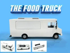 Food Truck Plain White with Graphics 1/64 Diecast Model by American Diorama