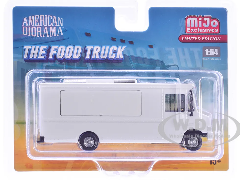 Food Truck Plain White with Graphics 1/64 Diecast Model by American Diorama