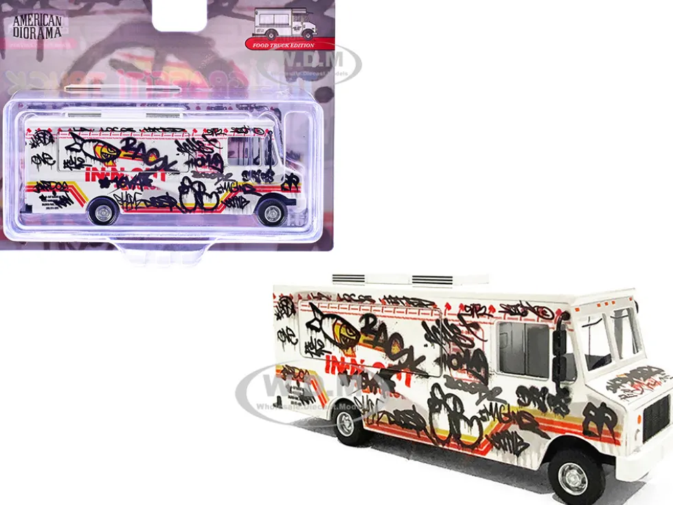 Food Truck "The Graffiti Truck" White with Graphics 1/64 Diecast Model by American Diorama